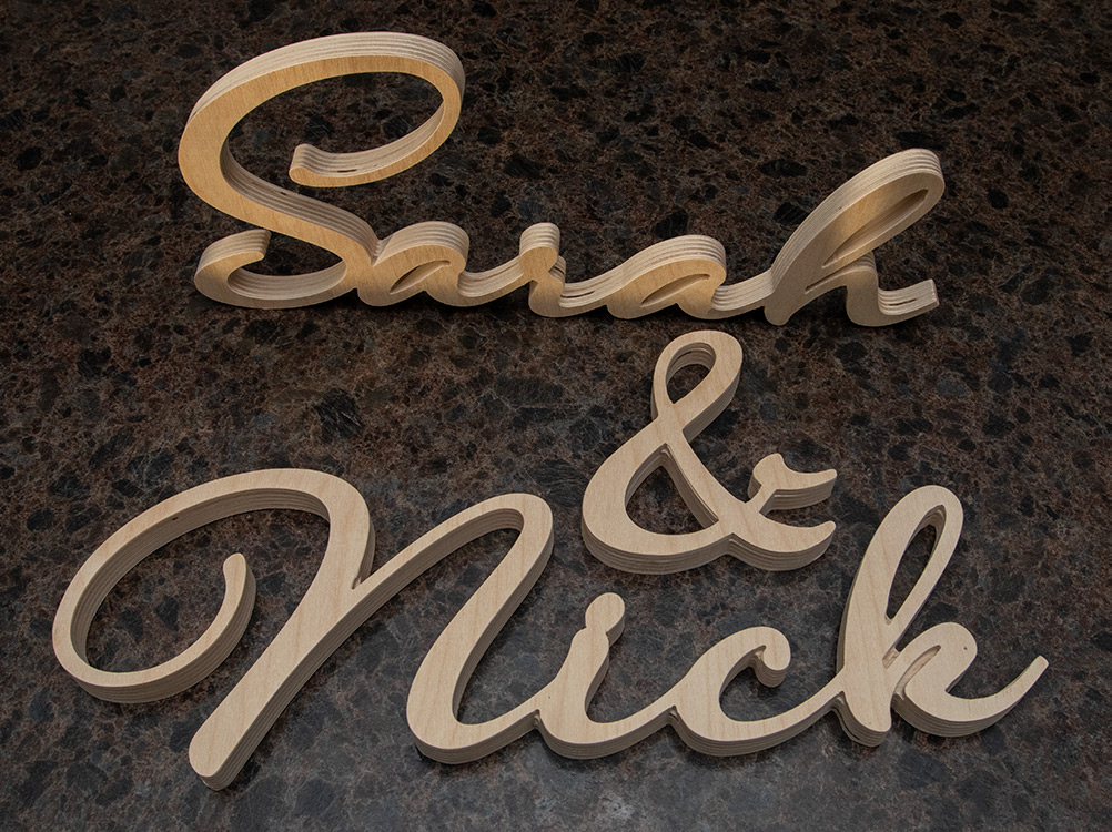 Sarah and Nick Custom Birch Name Carving